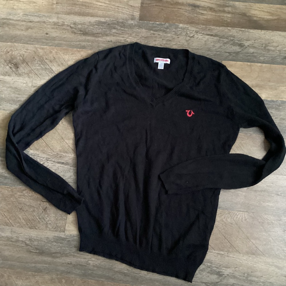 True Religion V-Neck Sweater in Black